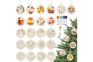 WORGREE Christmas Crafts for Kids, 24 Pcs DIY Wooden Christmas Ornaments Art Craft Supplies Painting Kit for Boys Girls Ages 4-8 8-12 Stocking Stuffers Party Favors Gifts Holiday Xmas Tree Hanging Decorations