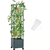 LINEX Raised Garden Bed Planter Box with Trellis, 41.3&rdquo; Tomato Planters for Climbing Plants Vegetable Vine Flowers Outdoor Patio, Tomatoes Cage w/Self-Watering&amp; Wheels