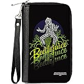 Womens PU Zip Around Wallet Rectangle Beetlejuice Sitting on Tombstone Pose Trees