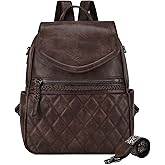 Kasqo Backpack Purse for Women,PU Leather Fashion Flap Quilted Backpack Ladies Handbag Convertible Shoulder Bag for Work Travel College with Guitar Strap Coffee