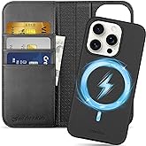 SHIELDON Detachable Leather Wallet Case for iPhone 15 Pro 6.1", Black | Genuine Leather, Wireless Charging, RFID Blocking, Credit Card Holder, Magnetic, Kickstand, Folio Protective Phone Cover