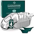 Magnaware Cast Aluminum Dutch Oven with Lid - 5 Quart Oval Lightweight Pot For Cajun Cookware, Bread Baking & More - Roaster Pan with Silicone Covers & Rack For Even Heat Distribution (11 inch)