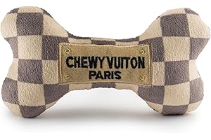 Haute Diggity Dog Checker Chewy Vuiton Bone, Plush Designer Dog Toys with Interactive Squeaker, Stimulating Pet Enrichment, Machine-Washable & Safe Materials for All Breeds, Size Medium