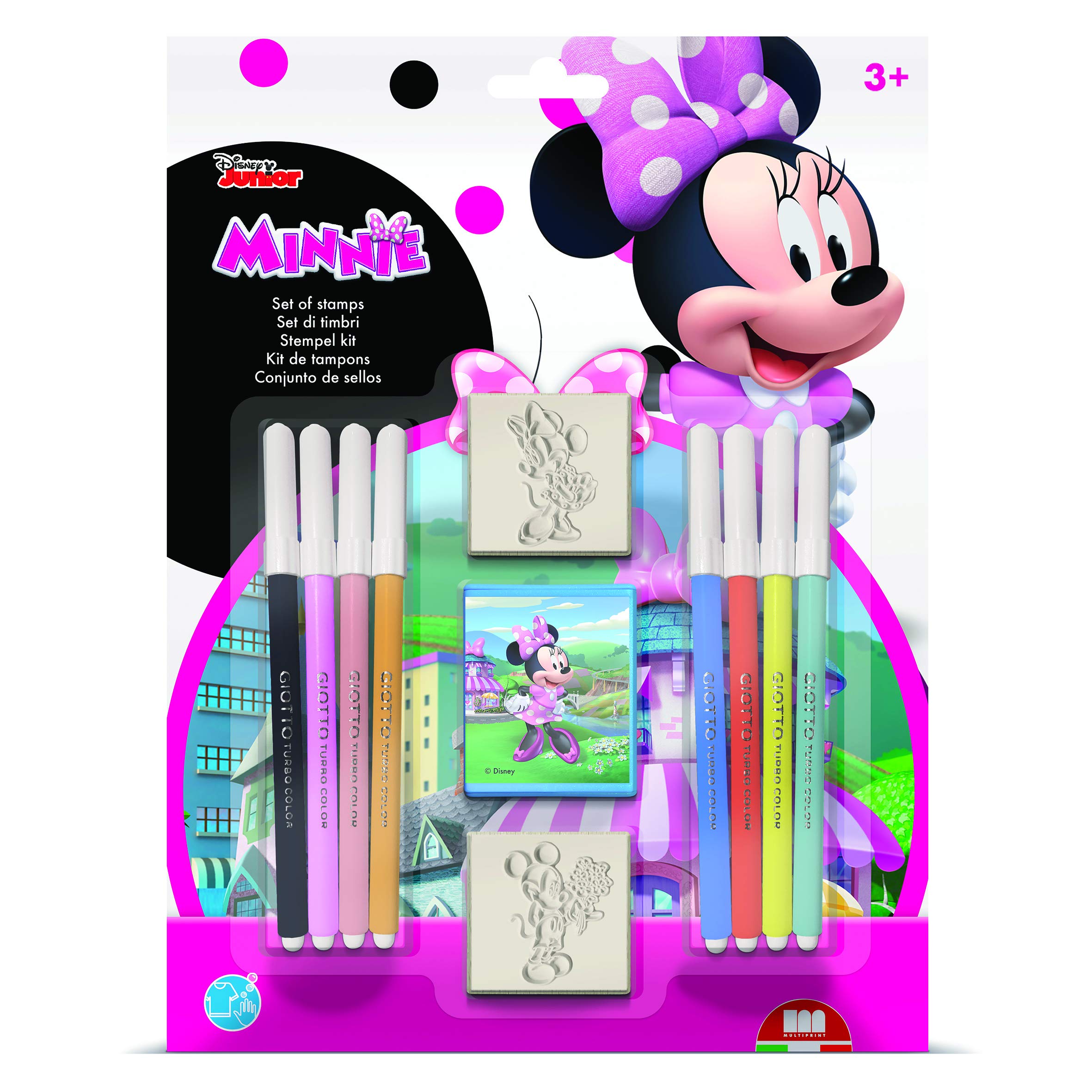 Multiprint Blister 2 Stamps for Kids Disney Minnie, 100% Made in Italy, Personalized Stamps for Children, in Wood and Natural Rubber, Non-toxic Washable Ink, Gift Idea, art.26866
