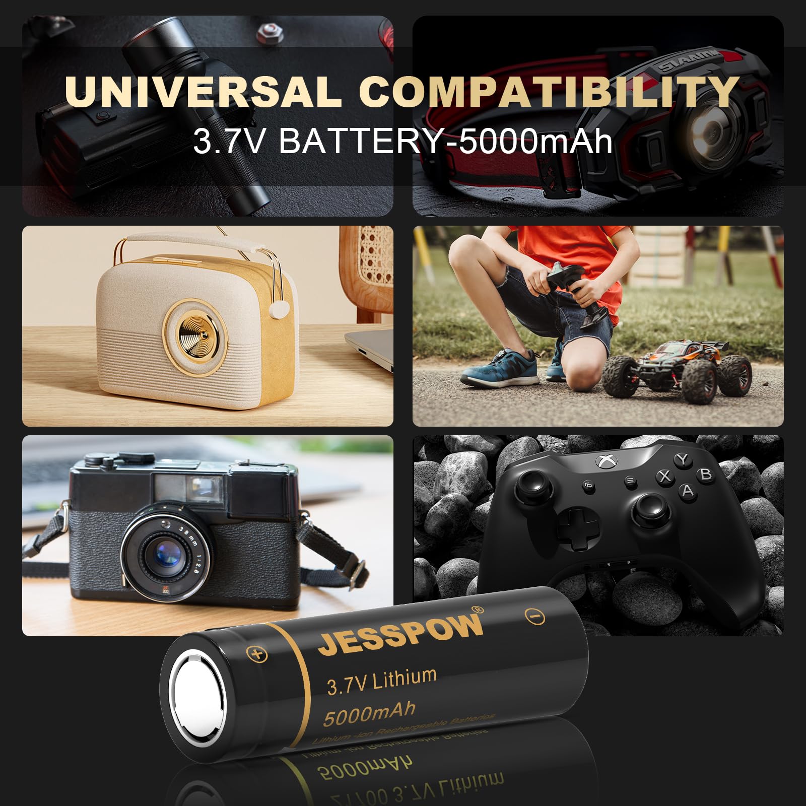 JESSPOW 4 Pack 21700 3.7 V Rechargeable Batteries, 21700 Battery 5000mAh Flat Top Batteries for Flashlight, Headlamps, etc