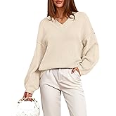 BTFBM Casual Long Sleeve Sweaters for Women Loose V Neck Ribbed Knit Pullover Tops Womens Fall Fashion 2025