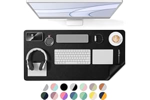 Crenovo Non Slip Desk Pad, 31.5" x 15.7" PU Leather Desk Protector, Large Mouse Pad, Dual Side Waterproof Desk Mat for Desktop, Desk Pad for Keyboard and Mouse, Office and Home, Black