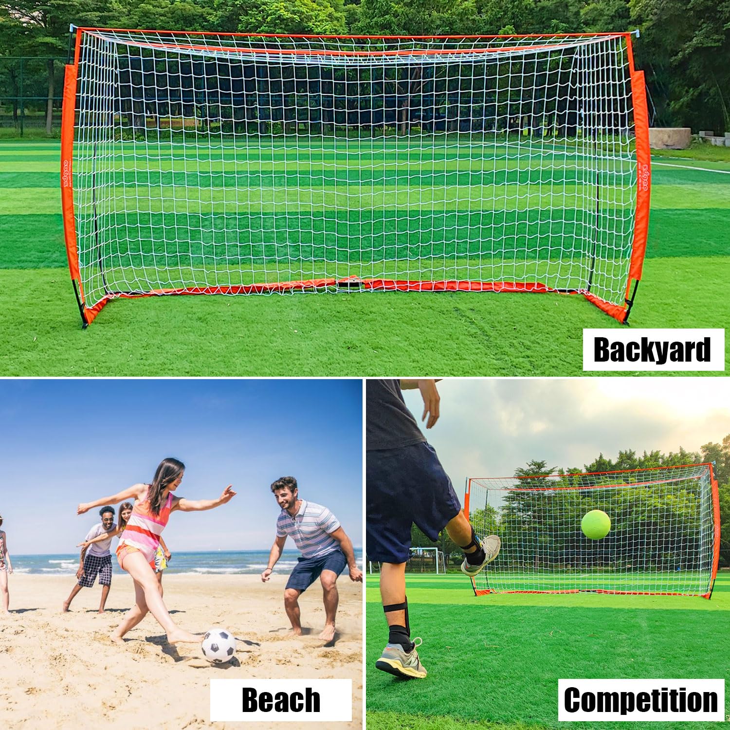 YDDS Soccer Goal for Backyard | Portable Soccer Goal Net Collapsible Metal Base | Easy Setup | Portable Net for All Ages| 1 Pair Shin Guards+ 1 Goal + 1 Carry Bag | Size 6x4FT or 12x6F