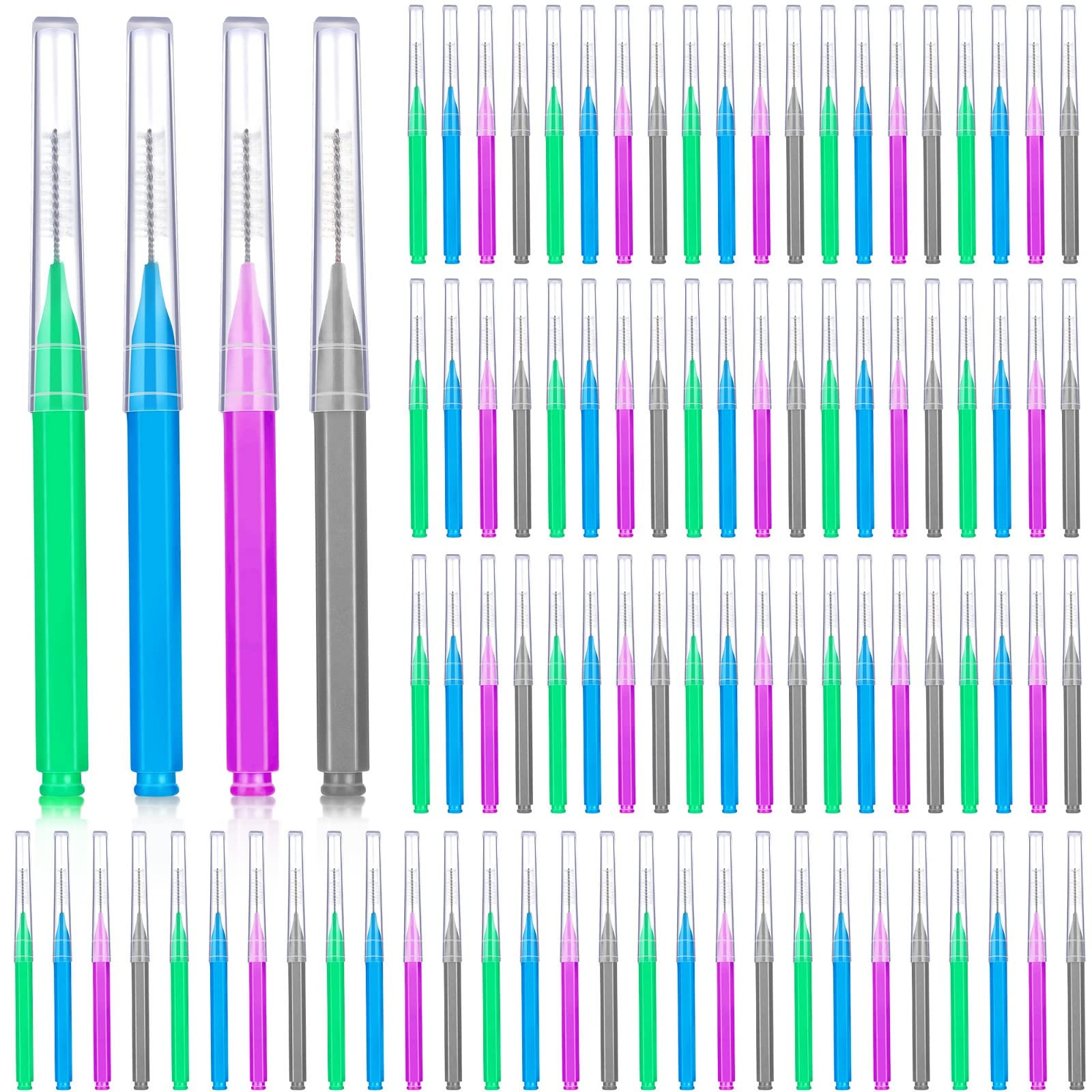 Photo 1 of Patelai 100 Pieces Braces Brush for Cleaner Interdental Brush Toothpick Dental Tooth Flossing Head Oral Dental Hygiene Flosser Toothpick Cleaners Tooth Cleaning Tool (Attractive Colors)