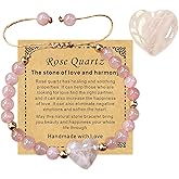 Dulovkpt 6mmHeart Crystal Beaded Bracelets for Women and Rose Quartz Healing Anxiety Stone Handmade Pink Natural Stone Bracelet Stretch Bracelet Gemstone Reiki Spiritual Valentine DayJewelry Gifts