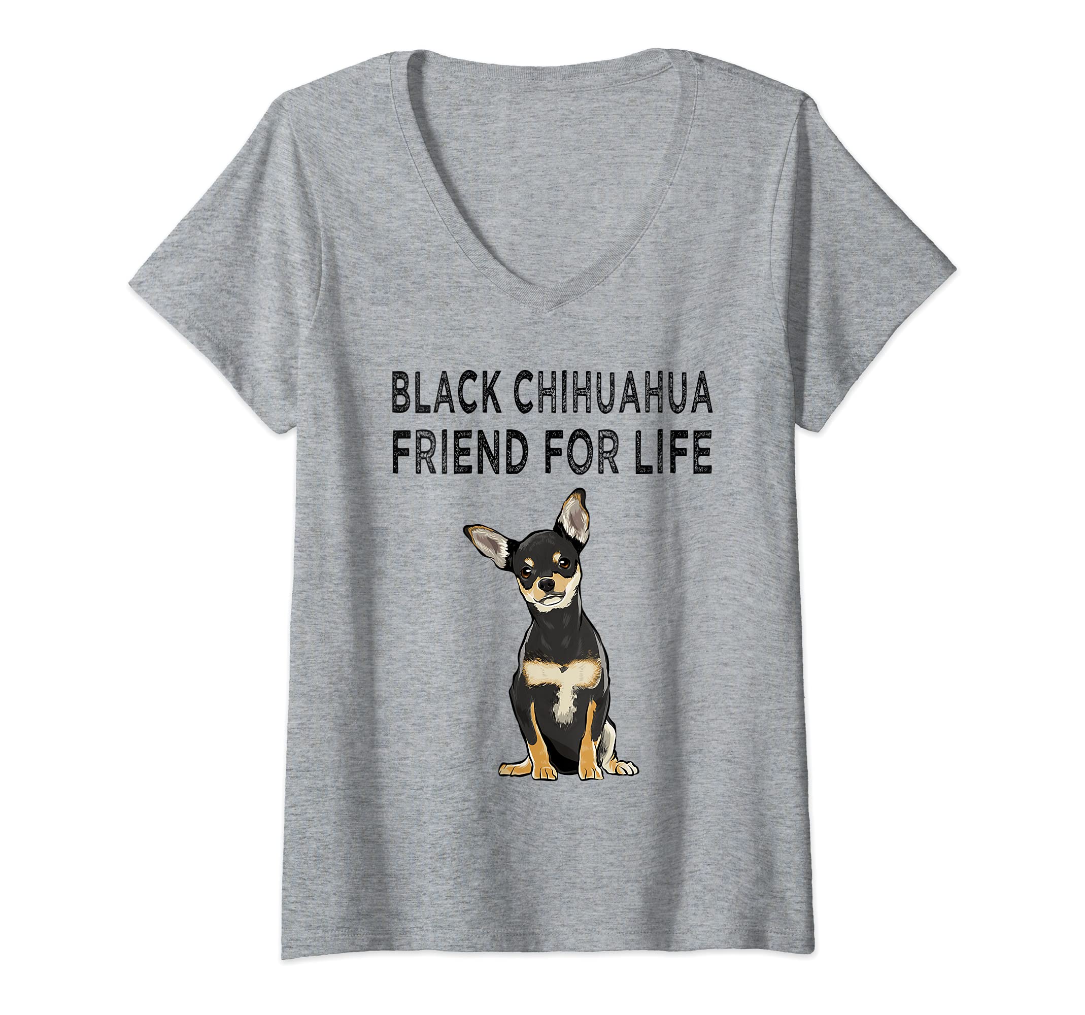 Womens Black Chihuahua Friend For Life Dog Friendship V-Neck T-Shirt