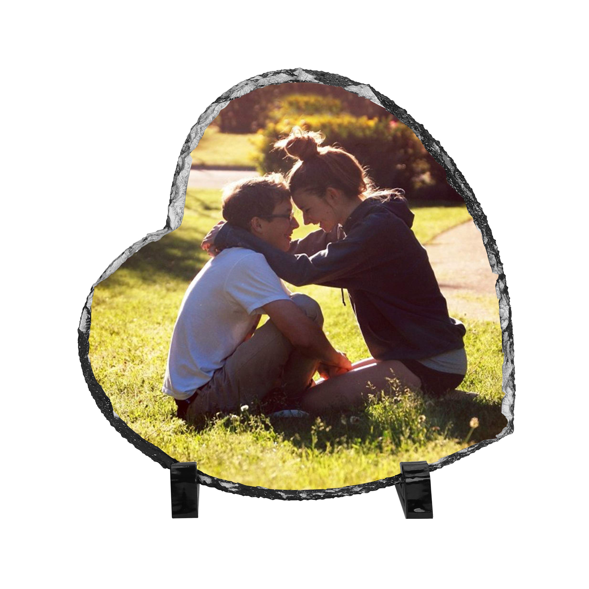 MoonlovePersonalized Picture Frames Rock Slate Stone Heart Shape Custom Photo Tabletop Frames DIY Wedding Ceremony Anniversary Keepsake Gift Christmas Birthday Gift- Display on Desktop&Table Top