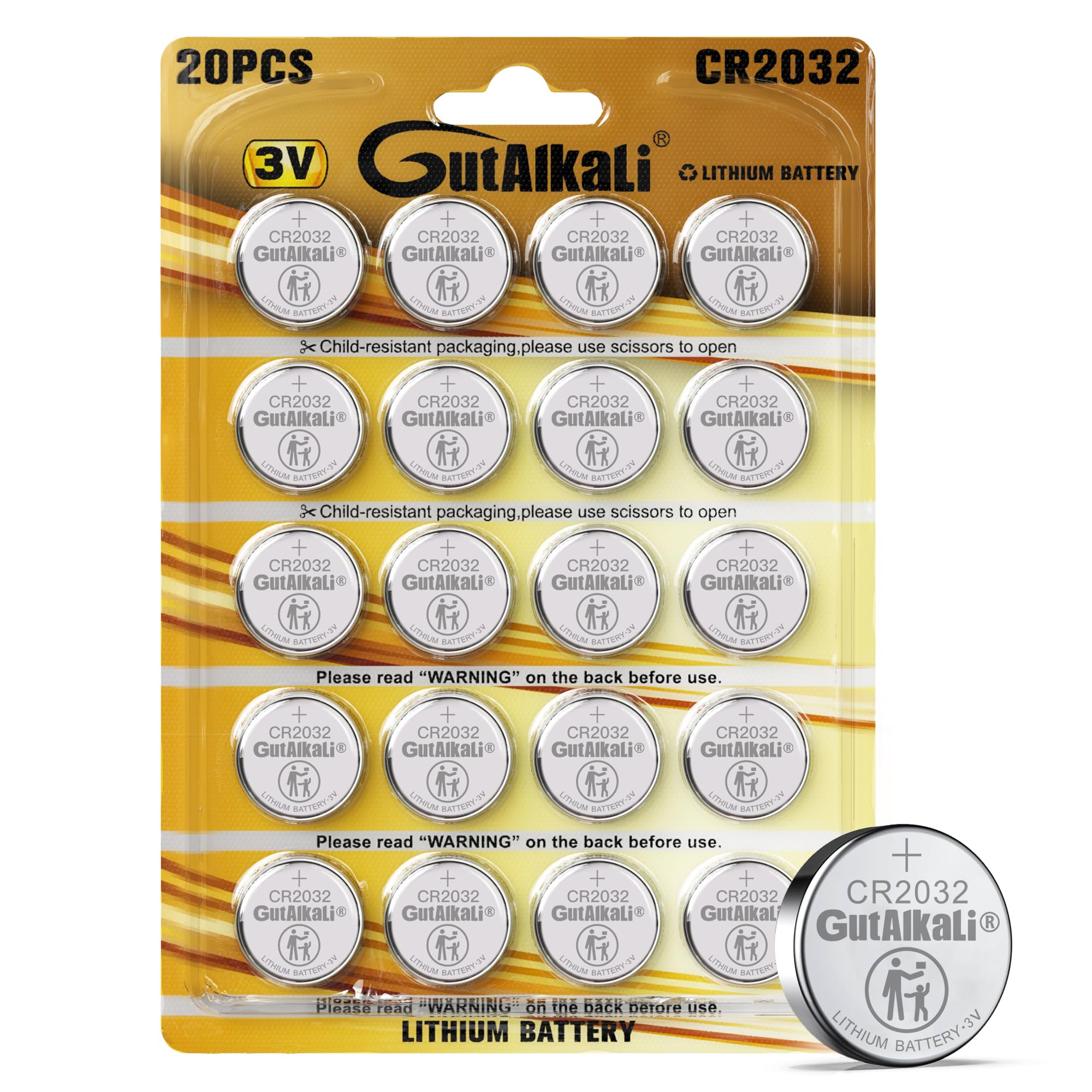 GutAlkaLi 20 Stück CR2032 3V Batterien CR 2032 Knopfzelle (Lithium Knopfzellen - 3 Volt im 20-er Pack)