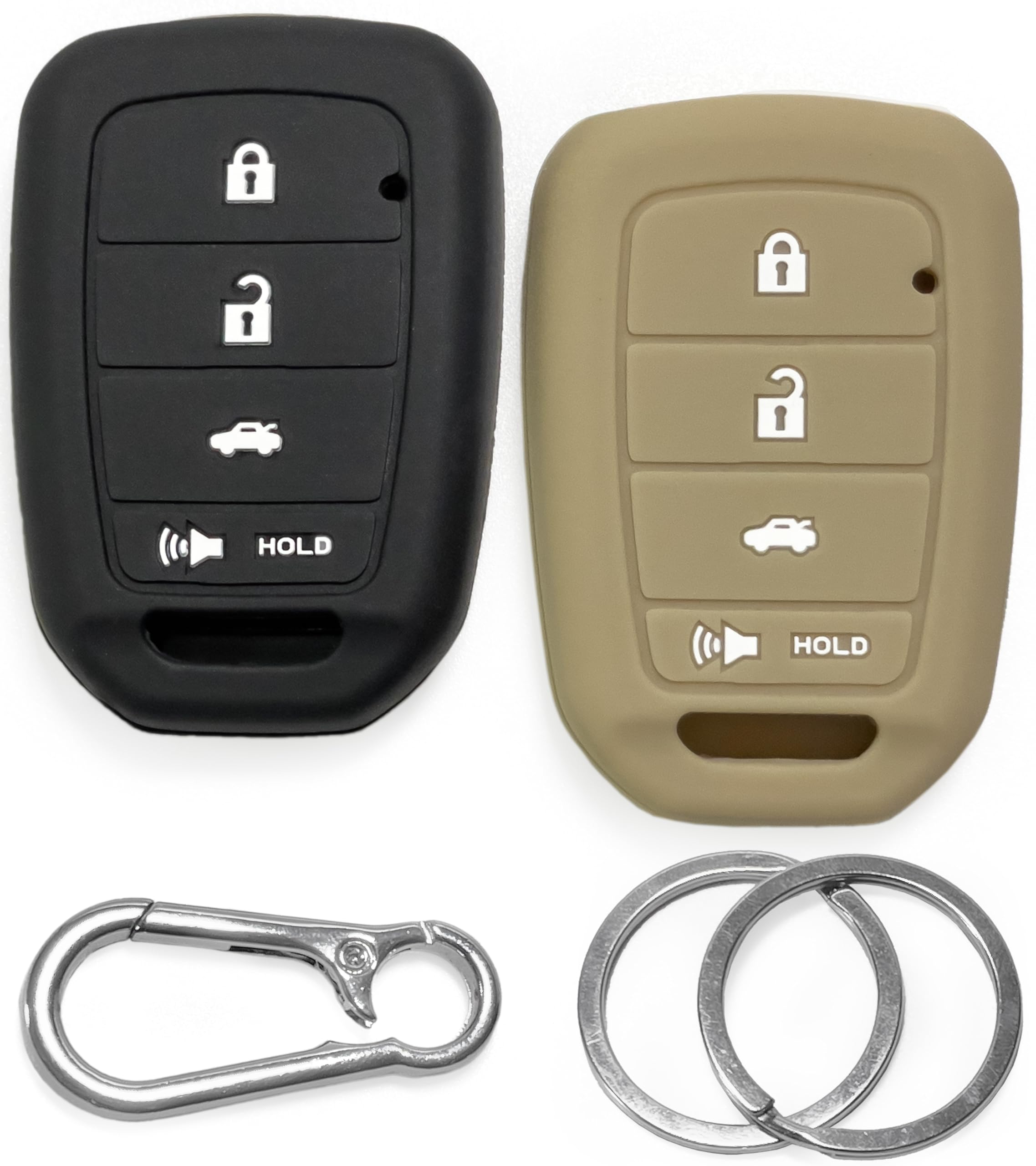 Photo 1 of 2pcs Click&Fit Silicone Key Fob Covers Compatible with Honda CR-V 2013-2019, Civic 2013-2018, Accord 2013-2017, Fit 2017-2020, Crosstour – Car Remote Key Shell Rubber Protector 4-Buttons, Black+Beige