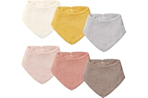 POIKSHARK 6 Pack Muslin Baby Bibs, Organic Baby Bandana Drool Bibs, Unisex Color, Baby Bibs for Girls & Boys, Soft Cotton Teething Bibs