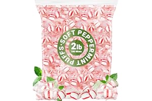 ONE CANDY WAY Soft Peppermint Puffs, 180 Mints, For Offices And Guests, Creamy Melt-In-Your-Mouth Candy, Individually Wrapped For Freshness, 2 Pound Bag For Candy Dishes, Parties And Coffee Stations