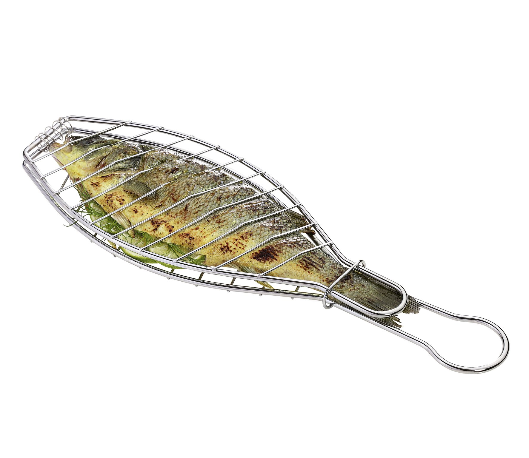 Kuchenprofi K1066082800 11.75" x 4.75" Stainless Steel BBQ Fish Basket, Large, Silver