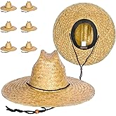 NESTANZA 6 Pack Straw Hats for Men - Bulk Wide Brim Straw Lifeguard Hats, Natural Seagrass Sun Hat Set