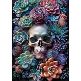 SENQAO Skull Diamond Art Kits for Adults - Succulent Diamond Painting Kits for Beginners, 5D Full Drill Gem Art Paint with Diamonds Dots Crafts Kits for Home Decor Gift 12x16inch