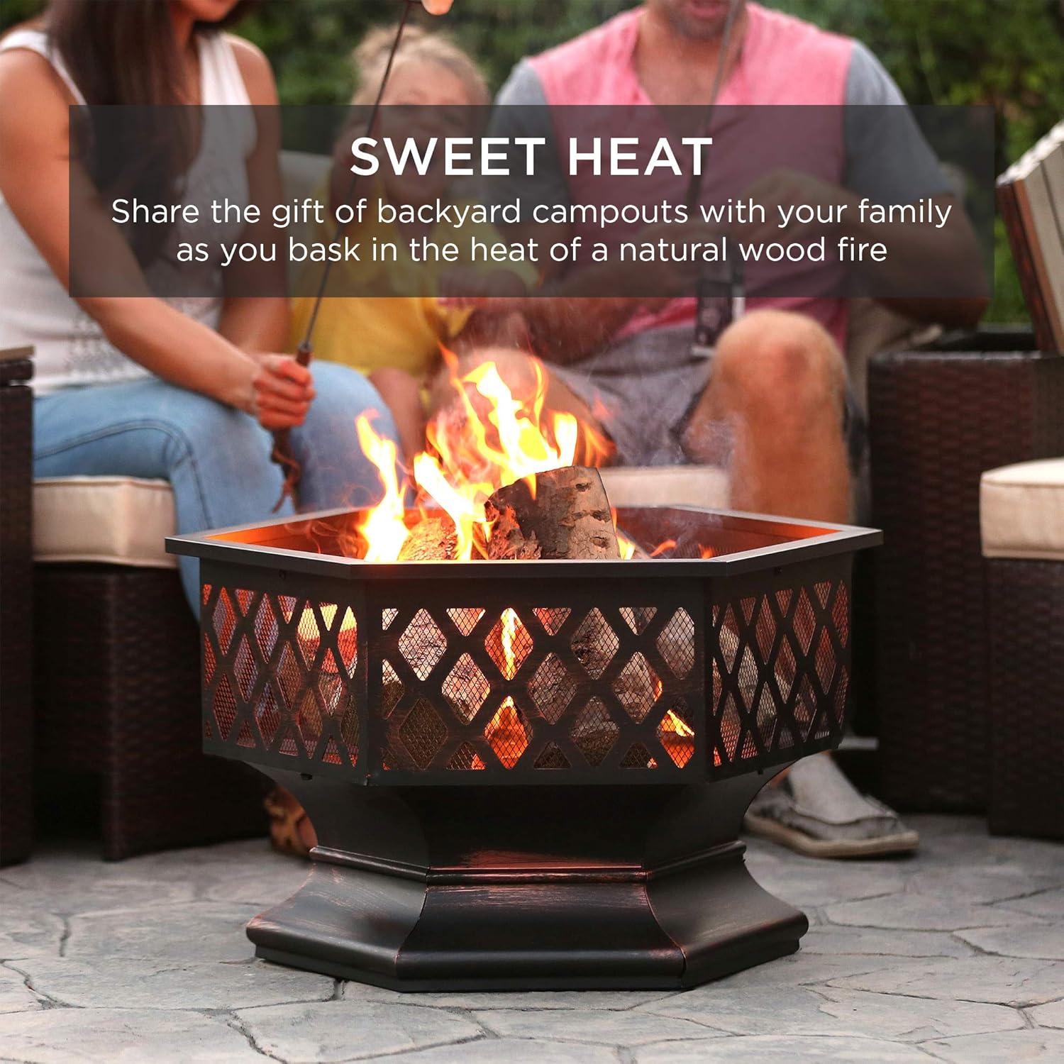 Best Choice Products Hex-Shaped 24in Steel Fire Pit for Garden, Backyard, Poolside w/Flame-Retardant Mesh Lid : Garden & Outdoor
