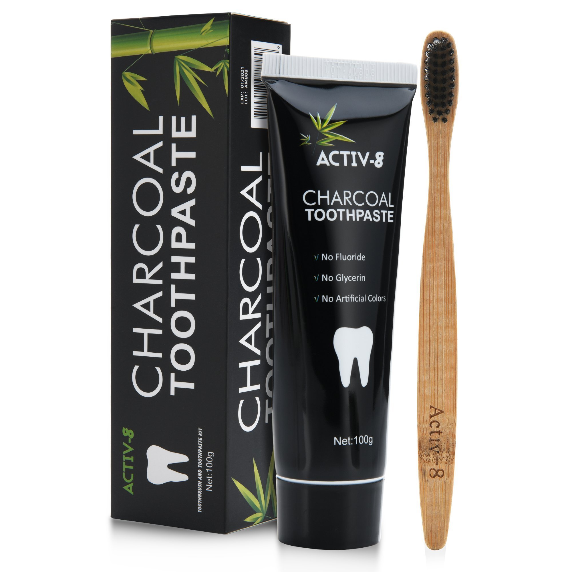 Activ8 Activated Charcoal Toothpaste (100g) and Bamboo Toothbrush