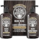 Viking Revolution Beard Wash and Beard Conditioner for Men with Argan Oil and Jojoba Oil - Beard Softener and Strengthener Beard Care Beard Shampoo and Conditioner with Beard Oil (17oz Spiced Vanilla)
