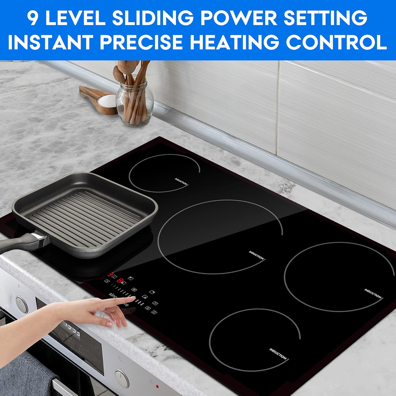 36 Inch Induction Cooktop, Electric Cooktop with 5 Burners Drop-in Electric Stovetop 240V Smoothtop Ceramic Glass Induction Burner with Timer, Kids Lock, 9 Heating Level, ETL & FCC Certificated: Appliances