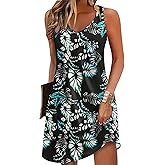 Zeagoo Womens Summer Dress 2026 Loose V Neck Sleeveless Sundresses Swimsuit Coverup with Pockets Floral Tank Dresses
