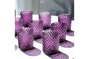 Woho 12pcs Purple Votive Candle Holders, Glass Tealight Candle Holder for Vintage Halloween Party Decor, Tea Lights Candle Holder for Wedding Engagement Table Centerpiece