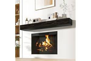 Acovy Floating Fireplace Mantel Shelves, 72x8x5 Inches Natural Wooden Floating Shelf for Over Fireplace, Wall-Mounted Mantel Shelf for Living Room and Home Decor, Black