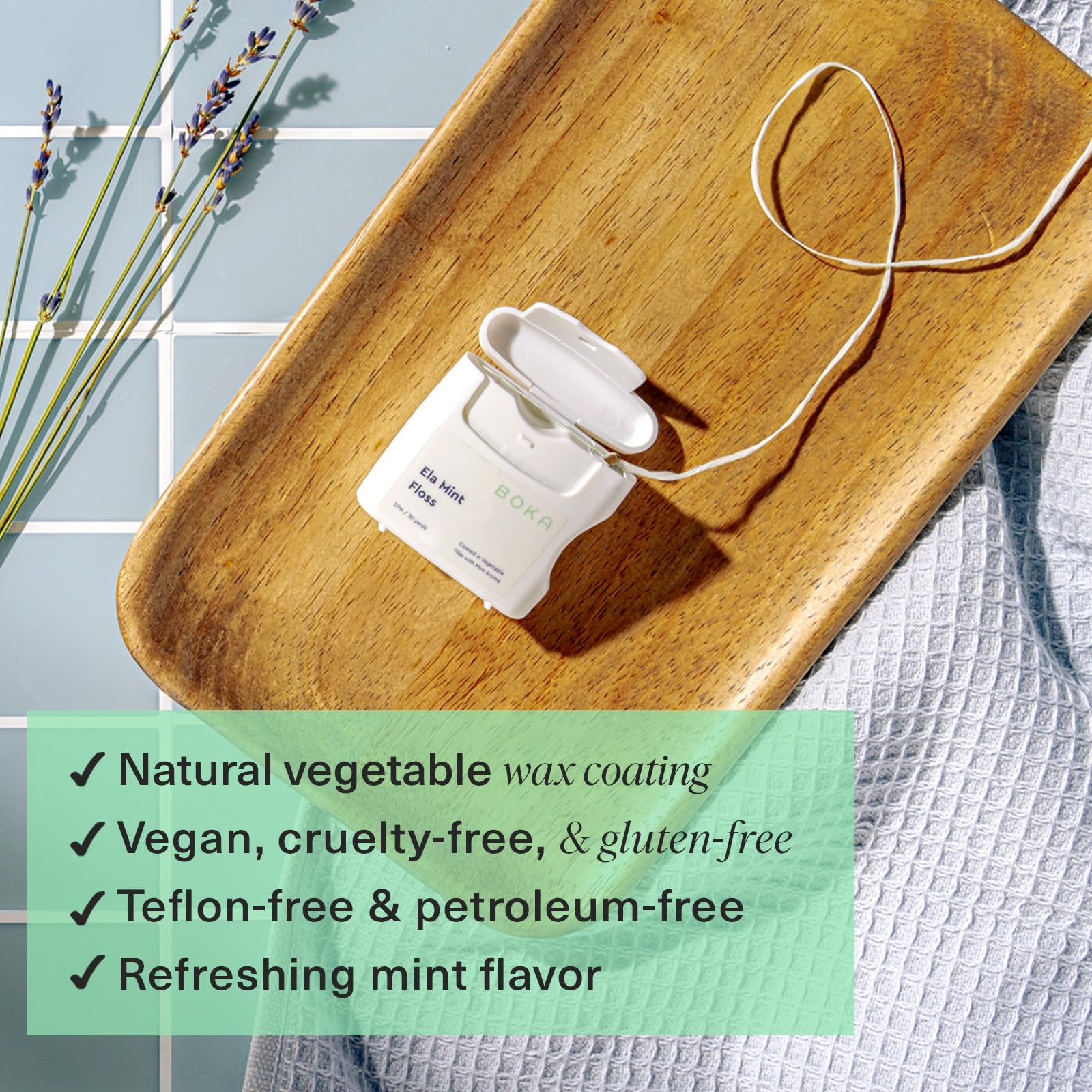 Boka Ela Mint Expandable Woven Dental Floss, Made from Plant-Based Vegetable Wax, Teflon-Free, 30 Yards of Waxed Floss (Pack of 1)