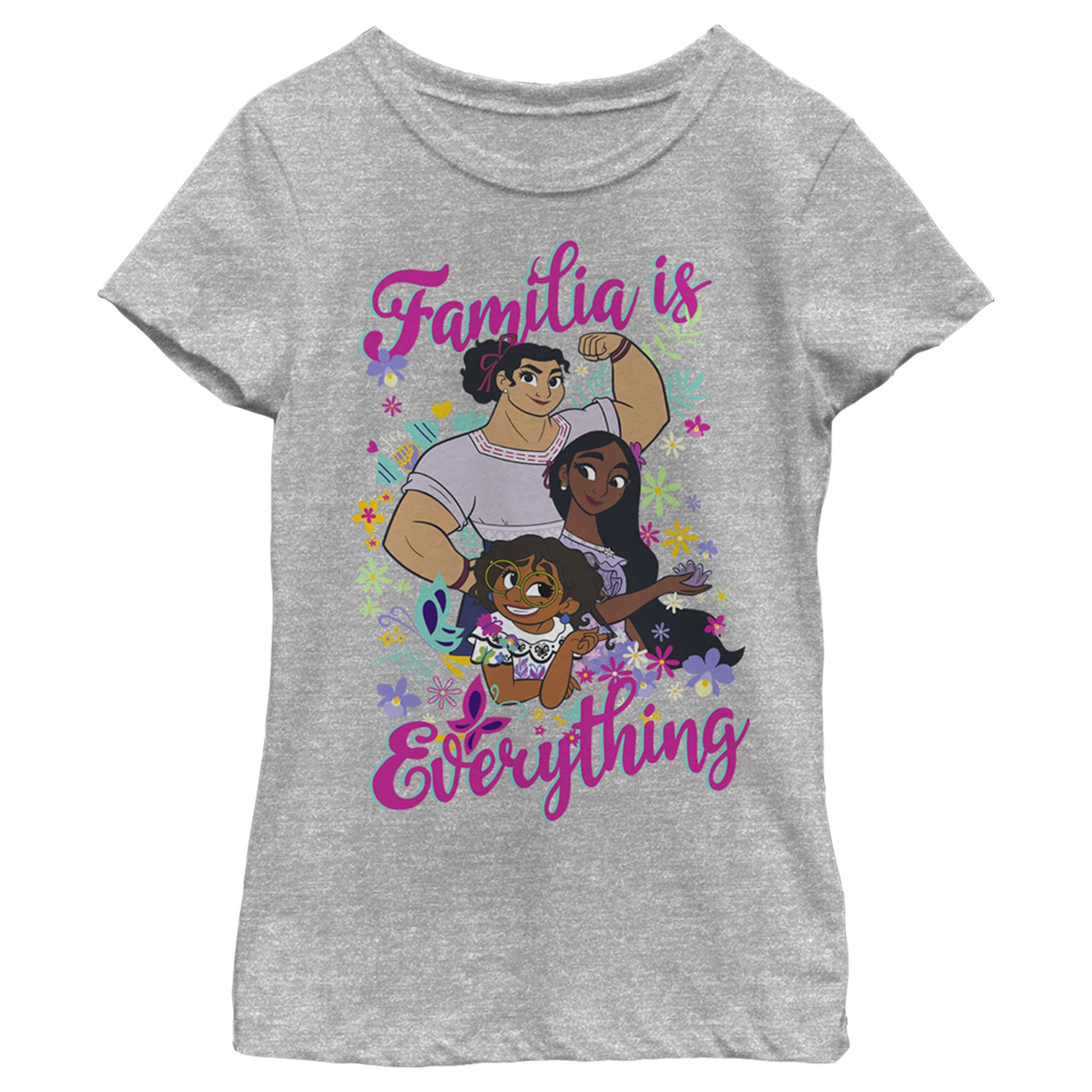 Photo 1 of Disney Girl's Familia Is Everything Short Sleeve Tee Shirt, Athletic Heather, Medium