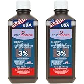 Epic Medical Supply H2O2 Hydrogen Peroxide Solution 3% USP - 16 oz, First Aid Antiseptic &amp; Multipurpose Cleaner - Hydrogen Peroxide Mouthwash, Topical Wash for Cuts &amp; Scrapes - 16oz (Pack of 2)