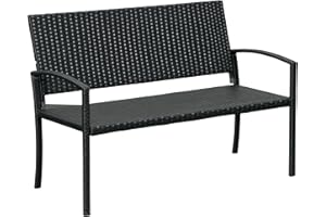 Outsunny Rattan Wicker Loveseat Garden Bench Hand Woven Portable Backyard Black