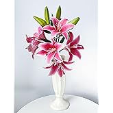 JINWOE 2Pcs 6 Heads Dark Red Lily Artificial Flowers, 28inches Long Stem Latex Real Touch Stargazer Fake Lily Silk Flower for Tall Vase Easter Home Decor Wedding Party Table Centerpieces