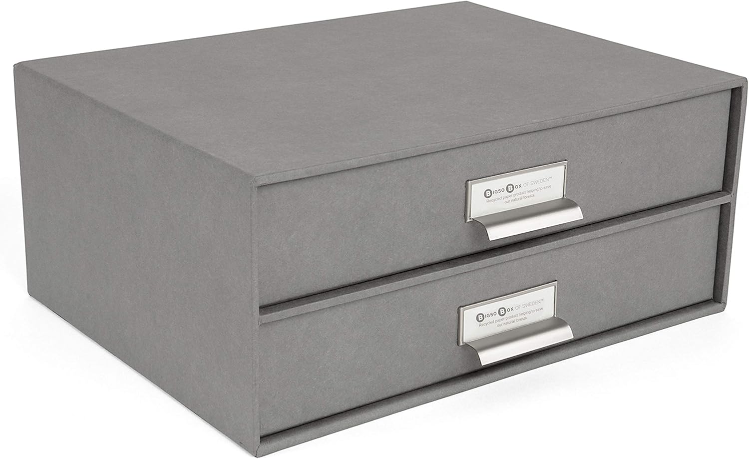 Bigso Birger 2-Drawer Fiberboard Label Frame Document Letter Box, 5.7 x 13 x 9.8 in, Grey