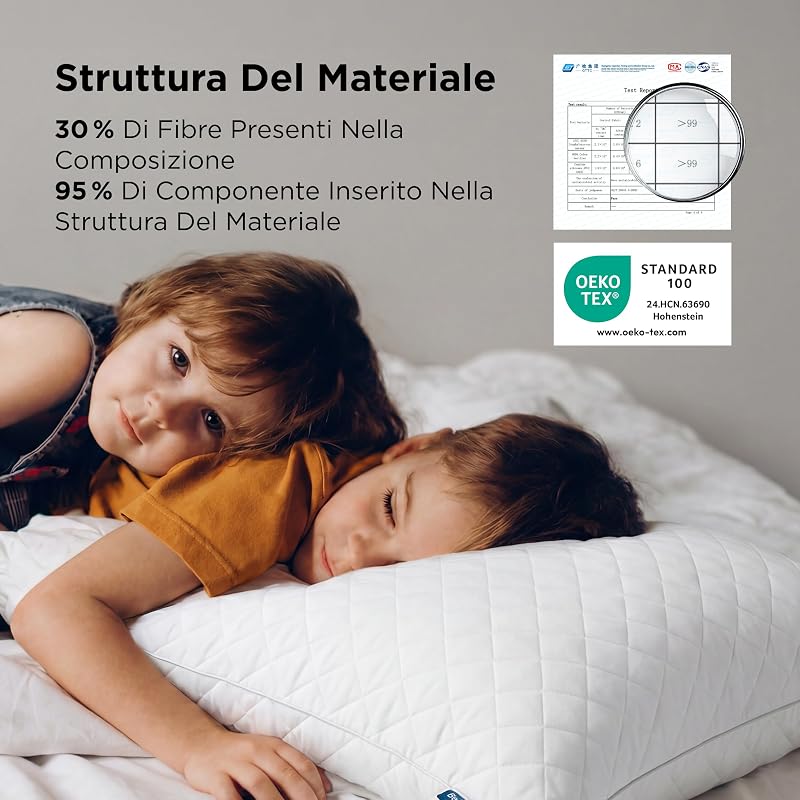 Cuscino Antiallergico 2 Unità - 40x80 Traspirante Anti-Acaro Dolce