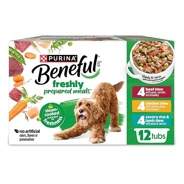 PURINA BENEFUL GRAVY WET DOG FOOD VARIETY PACK, PREPARED MEALS STEW – (12) 10 OZ. TUBS