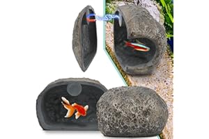 ESDALLINA Upgraded Magnetic Detachable Aquarium Hideaway Rock Cave to Check Your Aquatic Pets to Breed, Play and Rest Safe and Non-Toxic Resin Fish Tank Viewing Hideout Ornaments