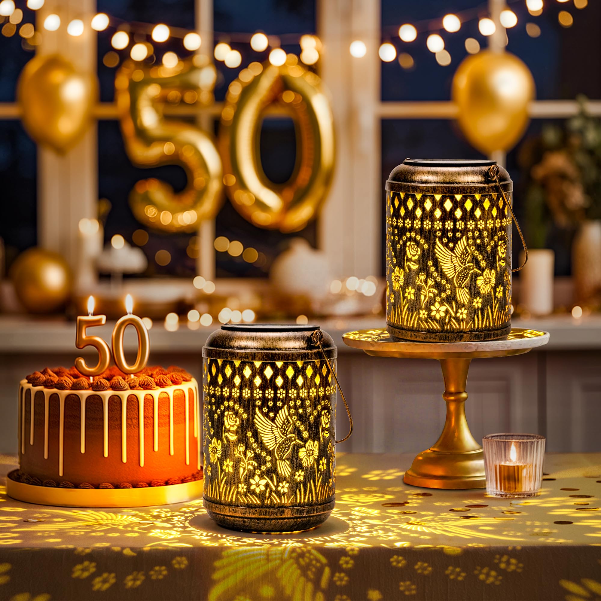 Photo 1 of 2 Pack Heavy-Duty Hummingbird Solar Lanterns, 50th Birthday Decorations for Women Mom, Vintage Outdoor Waterproof Garden Decor, Hanging Solar Lights for Yard, Patio, Backyard, Porch
