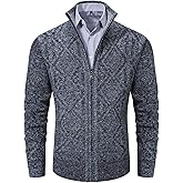 VtuAOL Men's Cardigan Sweaters Full Zip Sweaters Stand Collar Casual Knitted Cardigan with Pockets