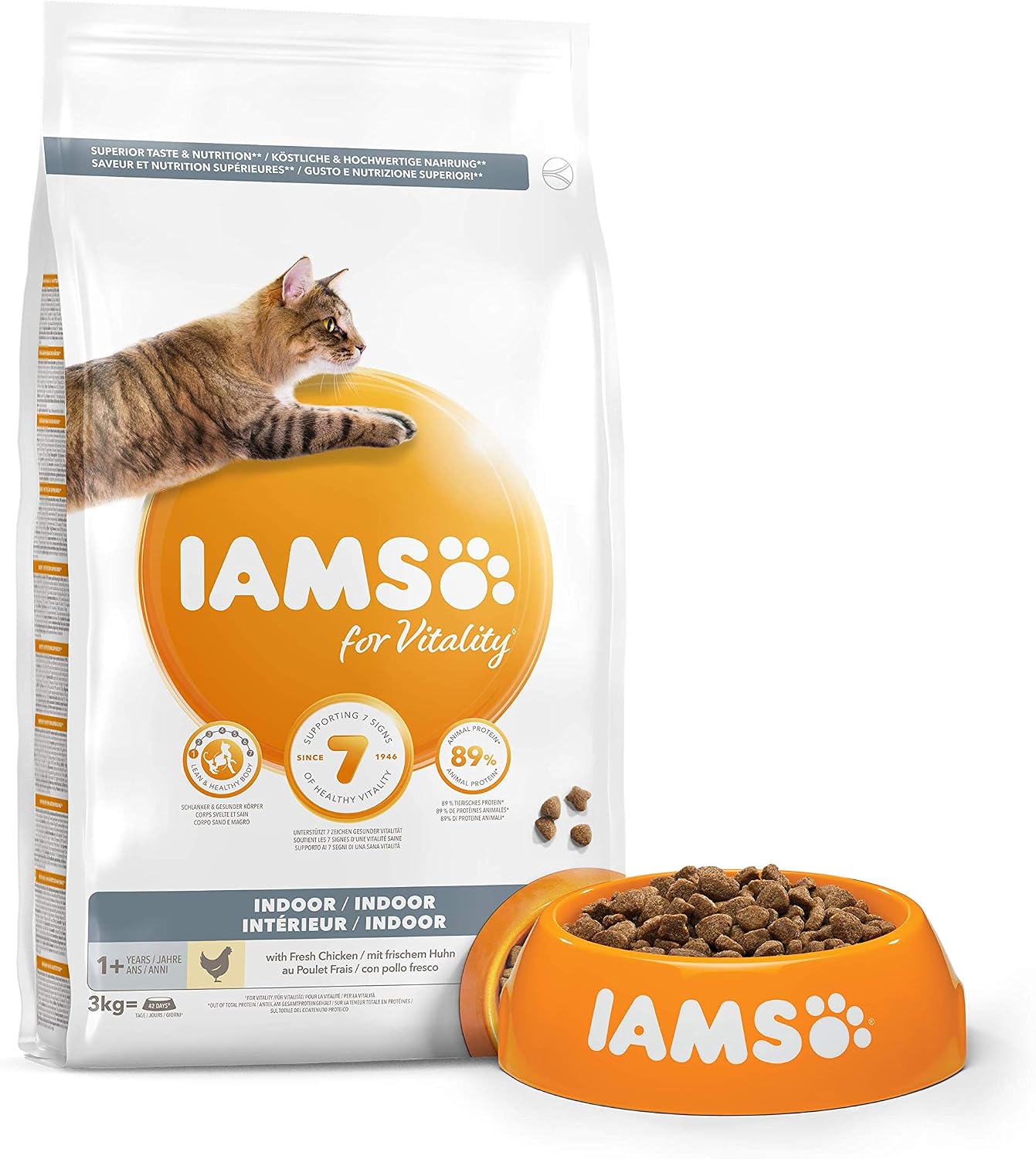 IAMS Indoor Complete Dry Cat Food Chicken 3kg - Litter Odour Control, Hairballs & Weight Management, Bronze, 3 kg (Pack of 1) - Image 3