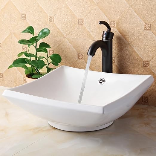 Elite Bathroom Square White Ceramic Porcelain Vessel Sink Single