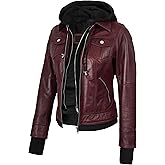 Blingsoul Hooded Leather Jacket Women - Real Lambskin Womens Leather Jackets with Detachable Hood