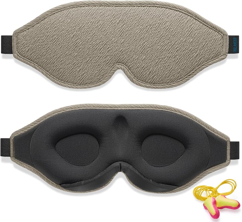 Trilancer 2026 Sleep Mask Eye Mask 3D Light Blocking Brown with Earplugs