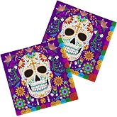 Day of the Dead Party Supplies Disposable Paper Napkins for Dia De Los Muertos Party Decorations, 50 Pack, Sugar Skull Design and vibrant colors