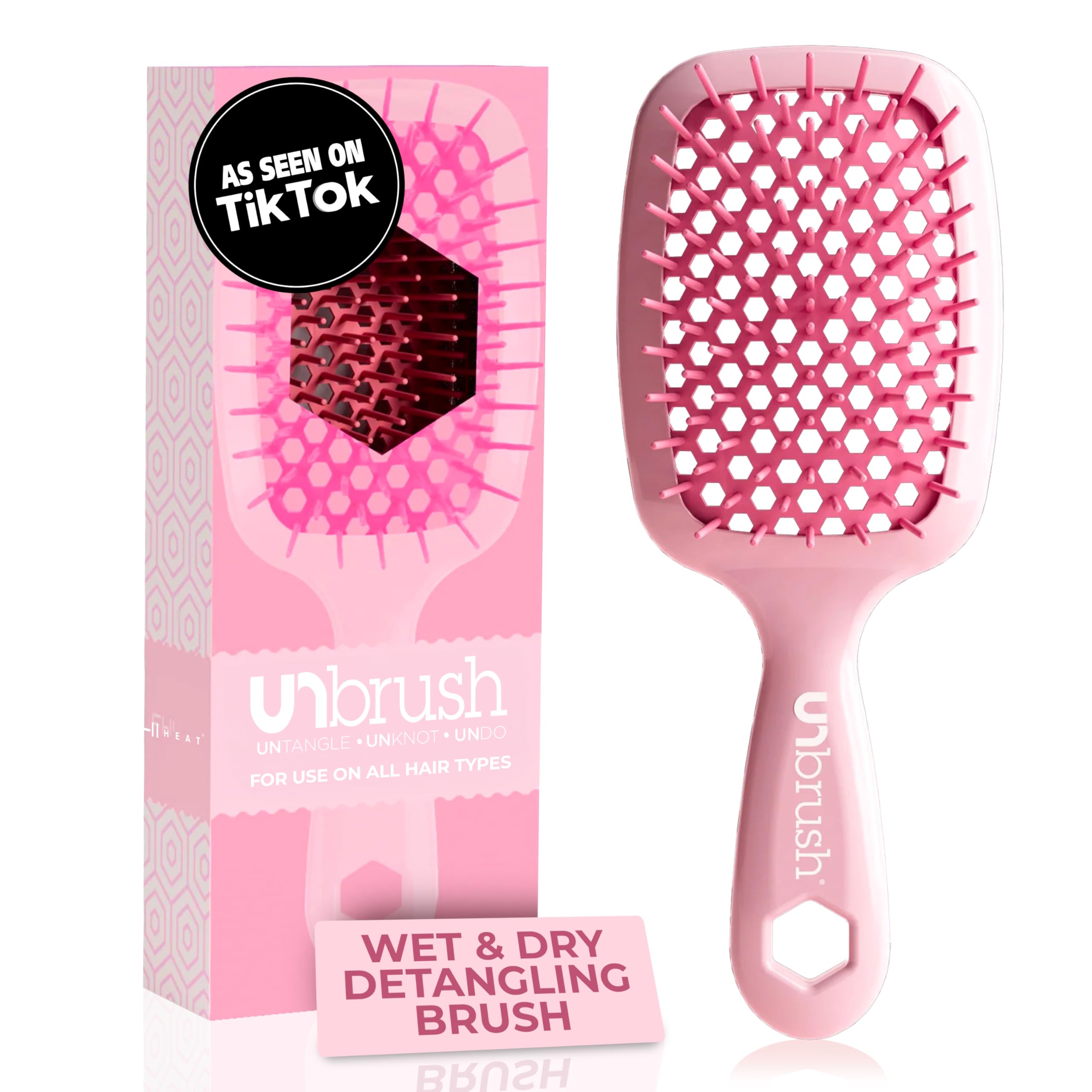 Photo 1 of FHI Heat UNbrush Detangling Brush for Pain-Free Brushing on All Wet or Dry Hair Types — Durable DuoFlex Anti-Static Bristles, Lightweight Handle, Vented Hair Brush, Peony Light Pink
