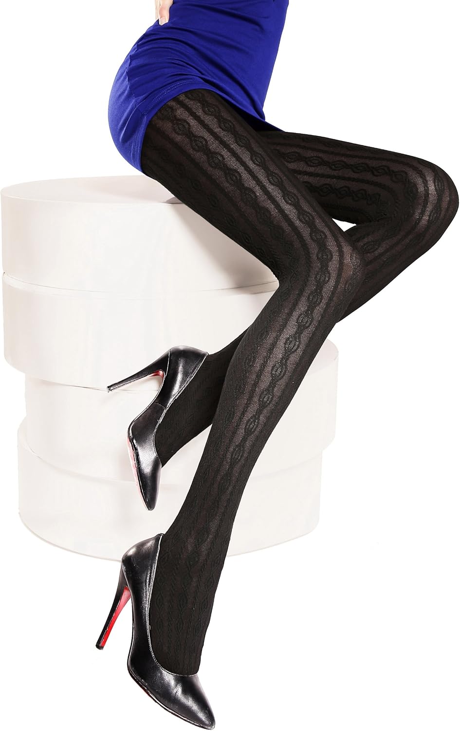 Manzi Womens Opaque Cable Knit Winter Tights One Size Black at