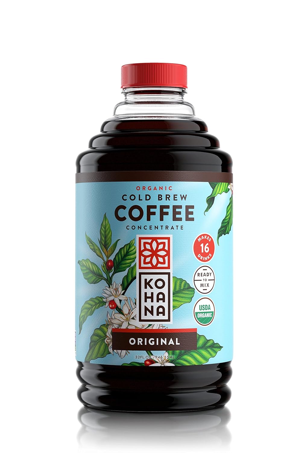 Kohana Cold Brew Coffee Concentrate, Organic, Original, 32 Ounce, Best Zero Calorie Low Acid Iced Coffee, Instant, Convenient and On The Go, Makes 16 Drinks, Single Bottle