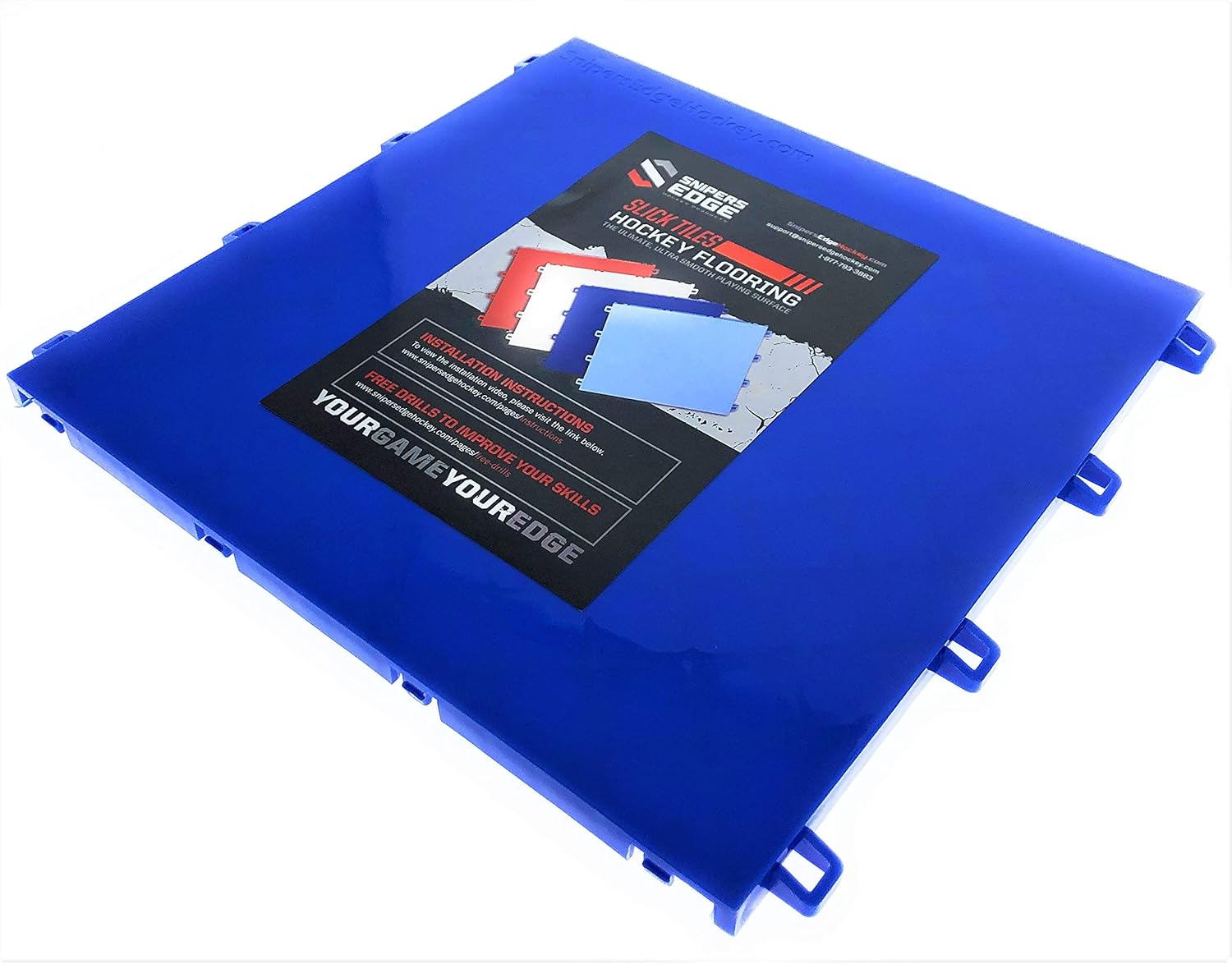 Sniper's Edge Hockey Dryland Slick Tiles (10 Blue Squares) – Premium Grade Technology with UV Coated Protection, Built to Last & Sized Right at 12” X 12” Per Tile (10 sq ft. per Box) – Made in USA : Sports & Outdoors